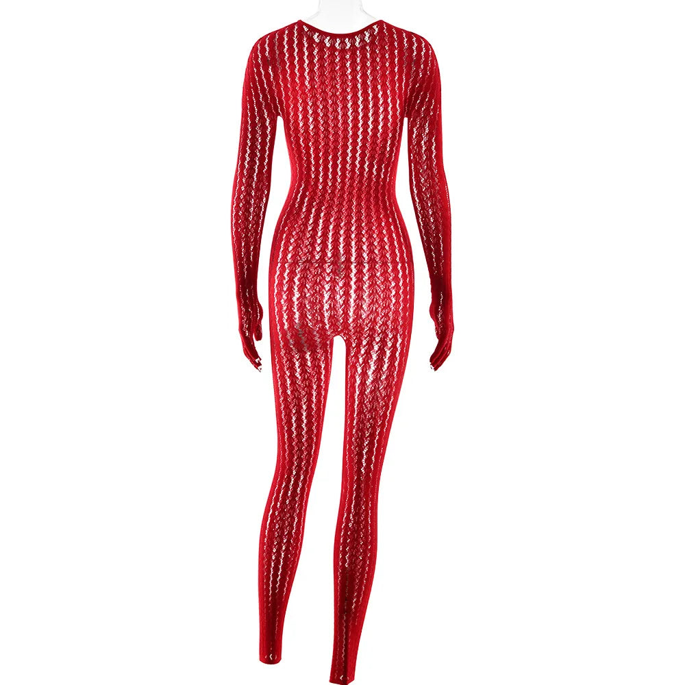 FDYOUI Sexy See-through Bodysuit Women's Long Sleeve Night Club Overalls Black Streetwear Lady Chic One Piece Party Jumpsuits