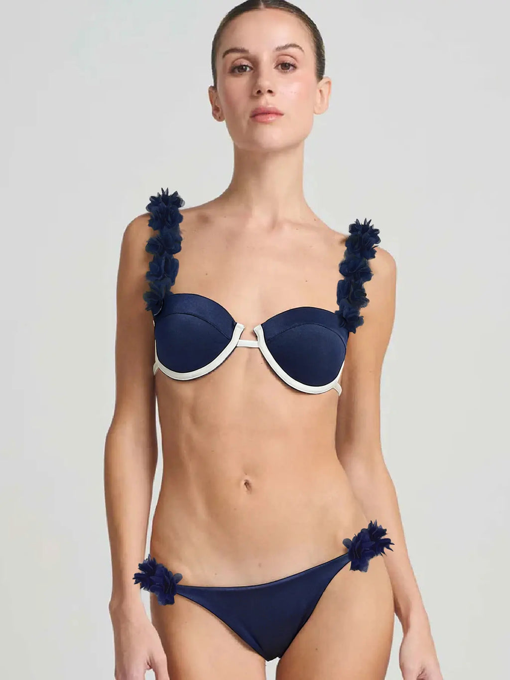 Sexy Women Swimsuit Summer Set Solid Color Pixel Style Lace Trim Tank Top Biquini Low Waist Slim Fit Two-Piece Bikini Swimwear