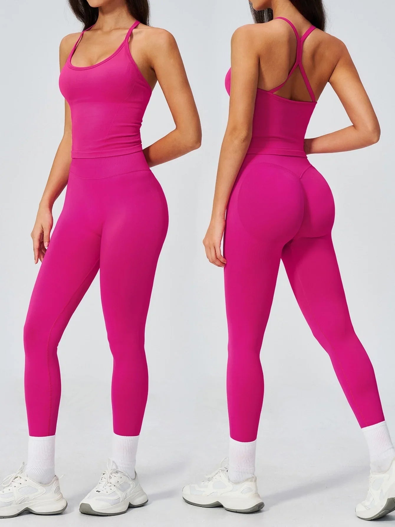 Summer Seamless Yoga Sets Women Outdoor Slimming Sports Tank Top High Waist Hip Lifting Leggings Gym Fitness Suits Tracksuit
