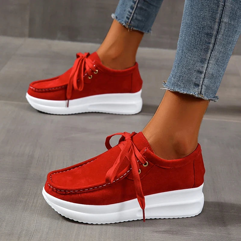 Yellow Lace Up Thick Bottom Sneakers Women Lightweight Wedges Platform Sport Shoes Woman Plus Size 43 Anti Slip Walking Shoes