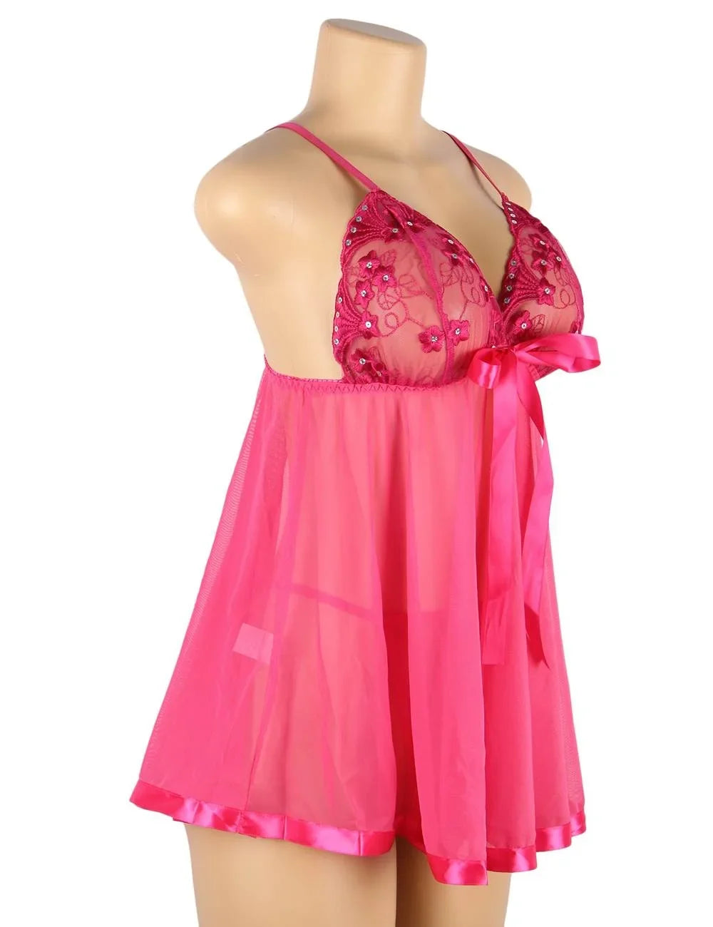 7XL Plus Size Transparent Sequin Nightgown for Women Mesh Embroidery Sheer Pajamas Sexy Sleepwear Honeymoon Dress
