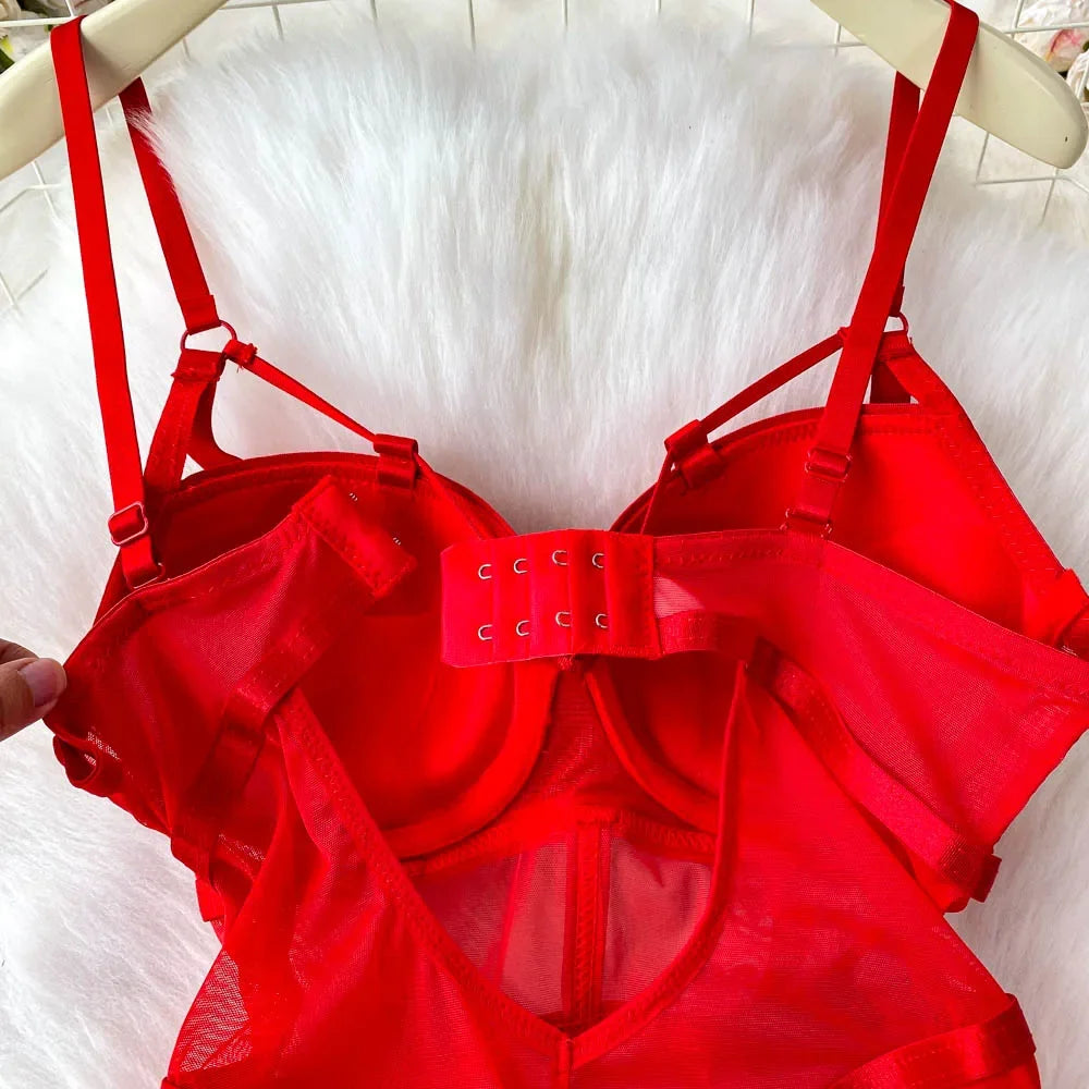 MOYISU Sexy Instagram Viral Bodysuit Women Pure & Sexy Sheer Mesh Halter Push Up Pads Summer Lingerie Euro Style Hot Sale SG