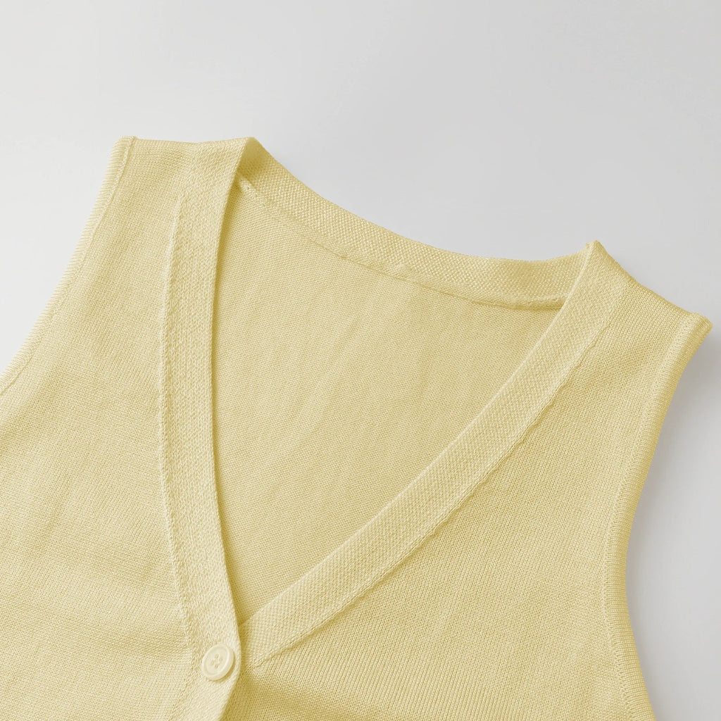 Fall Summer Knit Vest Women Elegant Sleeveless Button Vest Solid Summer Long Cardigans Tops for Casual Daily