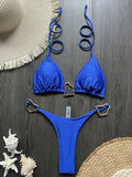 Sparkling Metal Ring Halter Extreme Mini Thong Bikini Female Swimsuit Women Swimwear Two-pieces Bikini Set Bathing Suit Swim