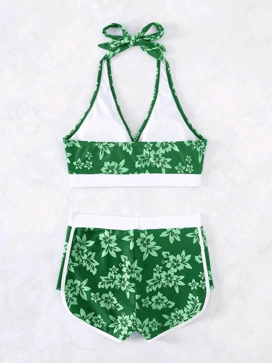 2026 Halter Sporty Bikinis Printed Swimsuit Women High Waist Shorts Swimwear Female Bathers Bathing Swimming Swim Suit Beachwear