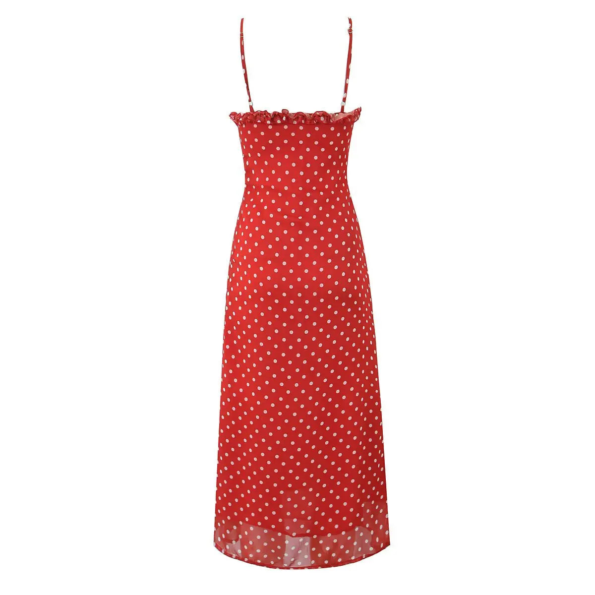 Foridol Polka Dot Printed Vintage Red Summer Dress Women Sleeveless Strappy Midi Boho Vestidos Spring Straight Beach Sundress