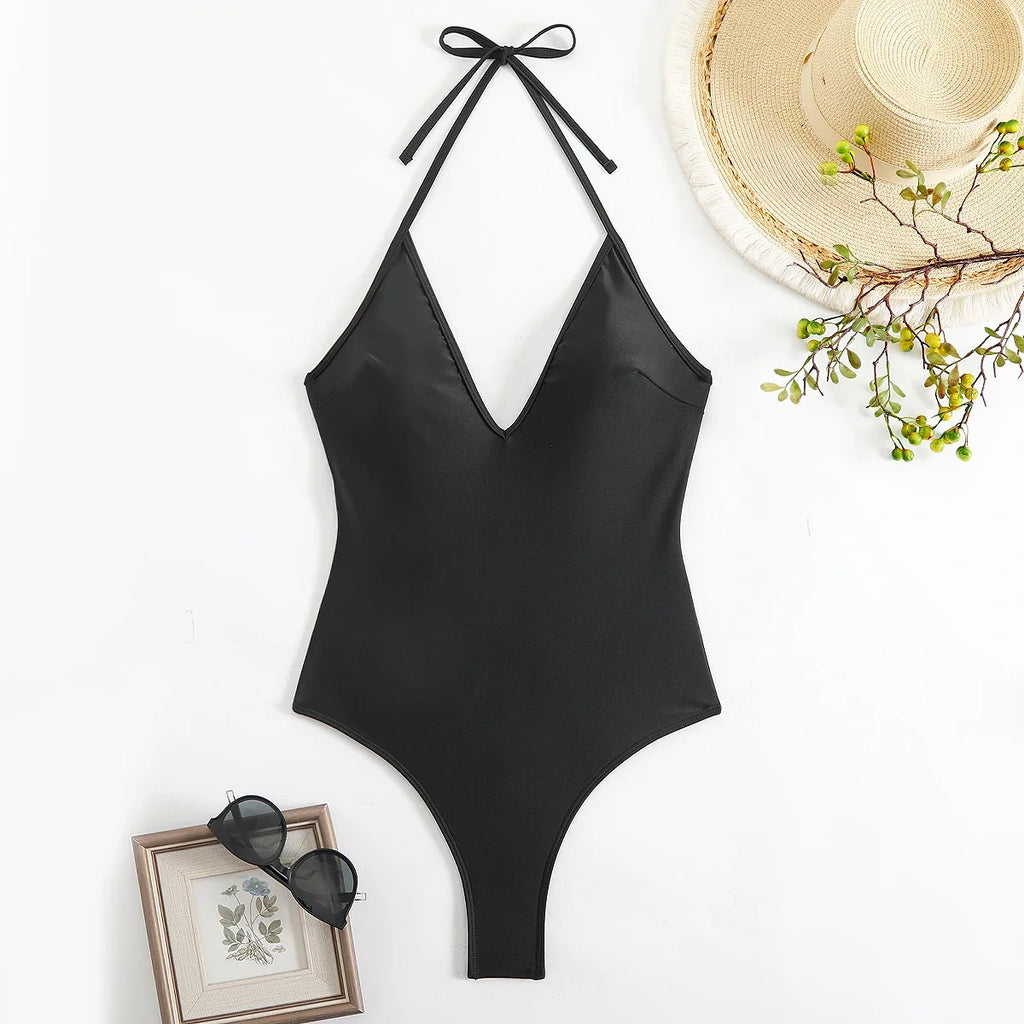 2026 Halter Swimsuit One Piece Backless Solid Swimwear Women Bathers Bathing Swimming Swim Suit Padded Beachwear Summer