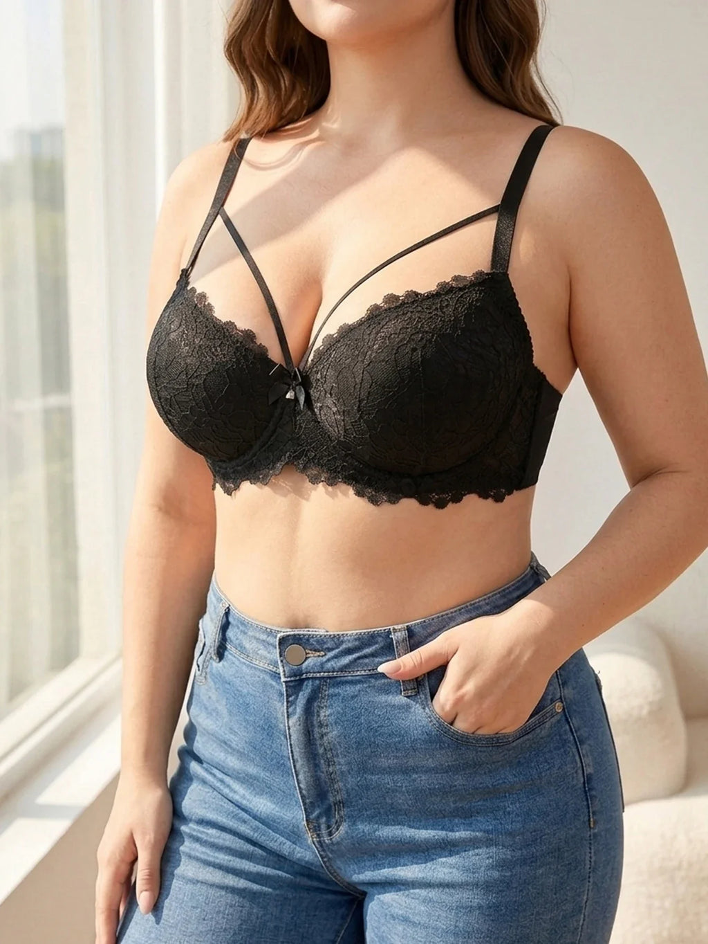 Plus Size Lace Women's Bra Thin Cup Push-up Bra Underwire Side Support Wide Strap Comfortable Bra Women