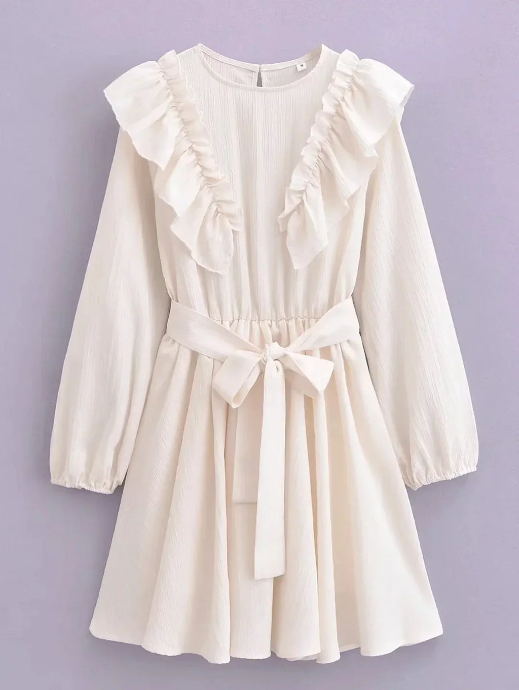 Foridol Ruffles Tierred Beige Lantern Sleeve Women's Dress Spring Summer O Neck Casual Short Vestidos A-line Beach Dress 2025