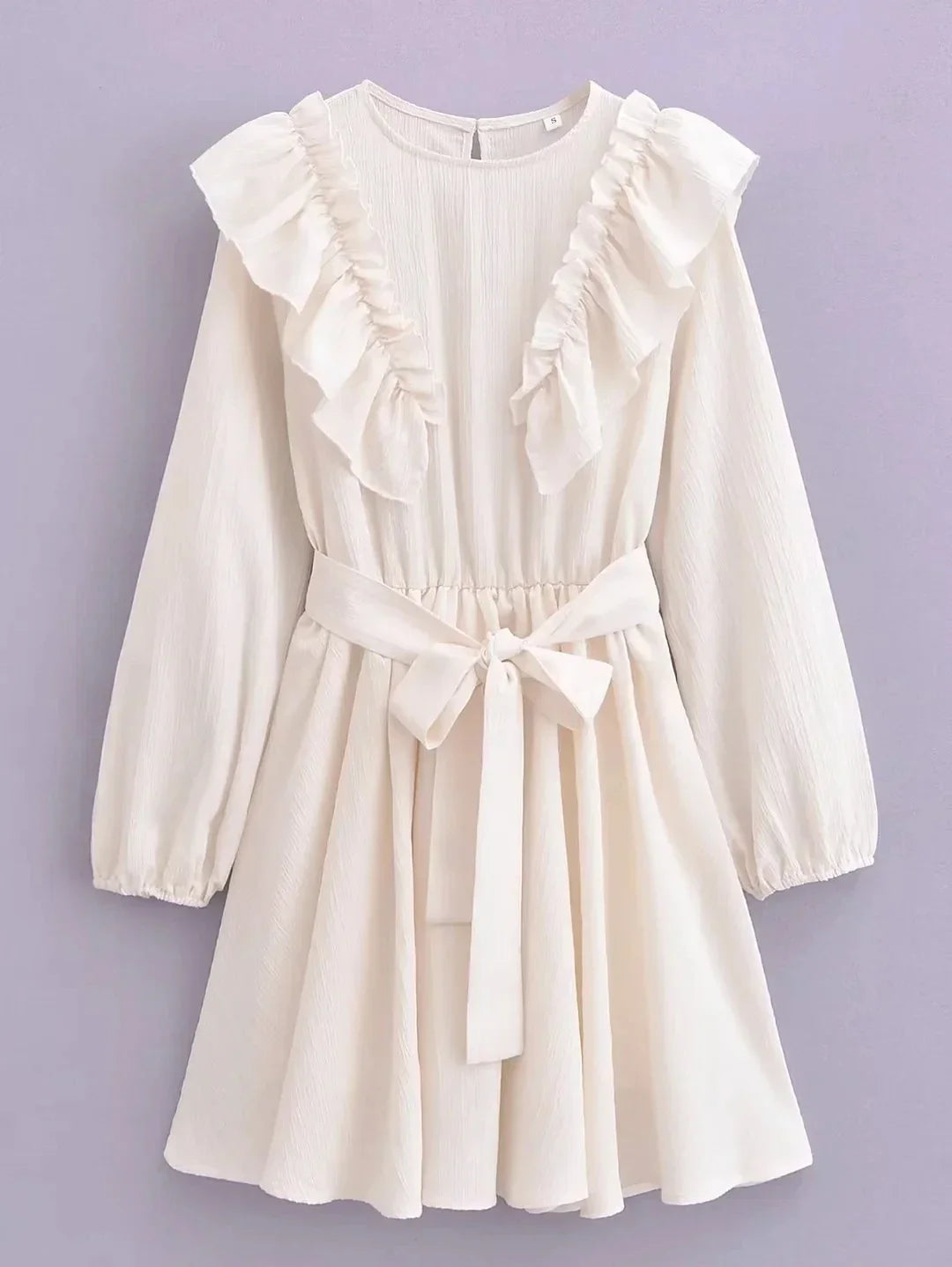 Foridol Ruffles Tierred Beige Lantern Sleeve Women's Dress Spring Summer O Neck Casual Short Vestidos A-line Beach Dress 2025