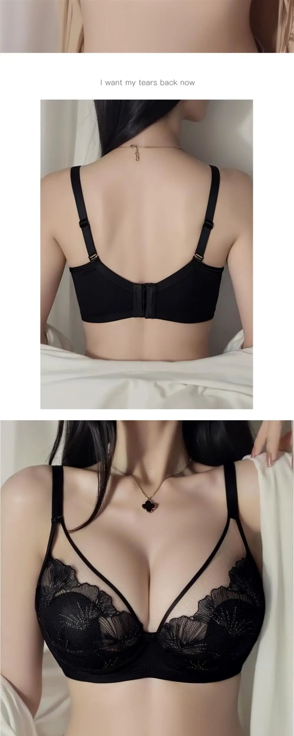 MOYISU French Pure Desire Sexy Rabbit Ears Cup Ultra-thin Underwear Women's Big Breasts Show Small Anti-sag Bra Cover Summer