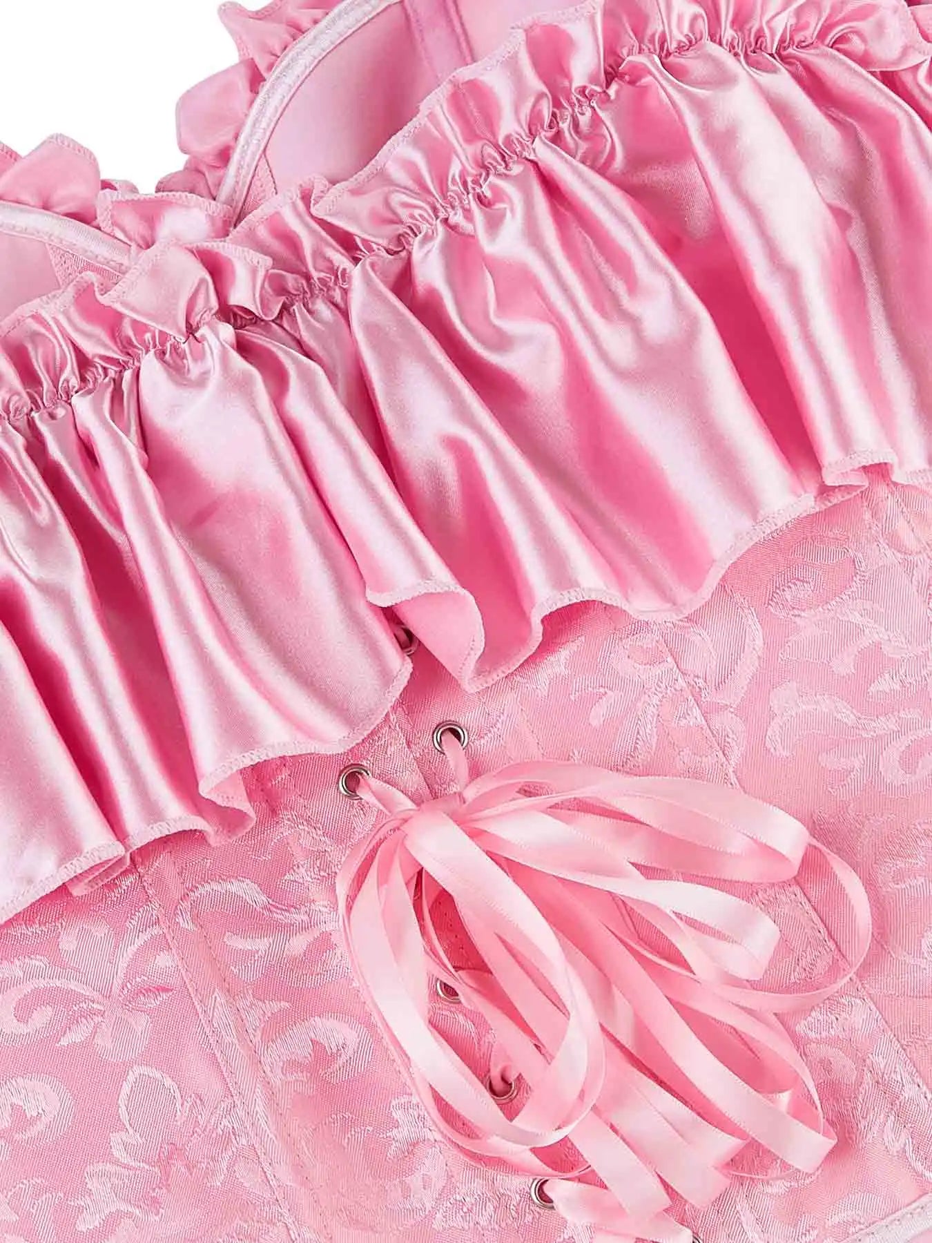 Chest corset with satin ruffled sleeves and waist-tightening palace corset at the back of the shoulder.