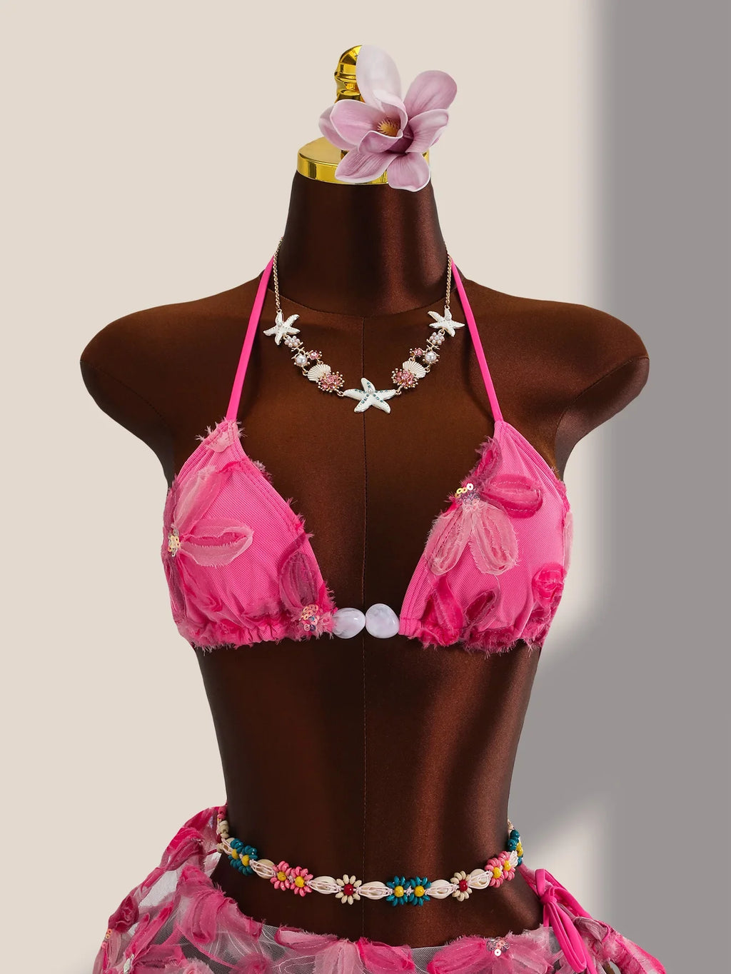 Sexy Pink Floral Embroidery Bikini Set 2026 Women Push Up Bra Triangle Swimsuit Holiday Bathing Suit Cover Up 3 Piece Swimwear