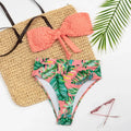 2026 Sexy Bikini Bandeau Women Push Up Swimwear Swimsuit Pleated Leaf Print High Waist Backless Bikinis Set Beach Bathing Suit