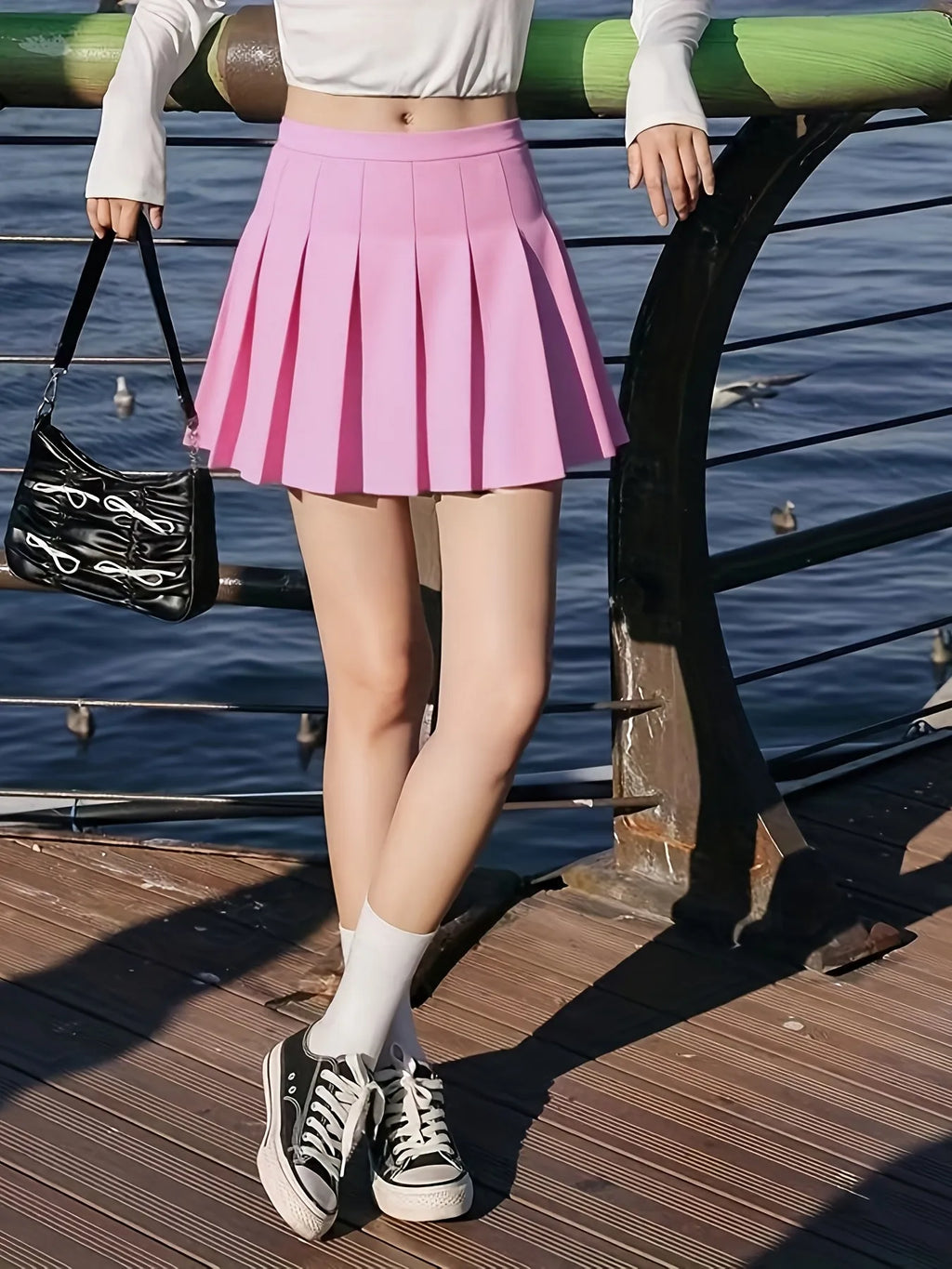 Women High Waist Pleated Skirt with Safety Shorts, Black A Line Mini Skort for Casual Office School Style Outfits