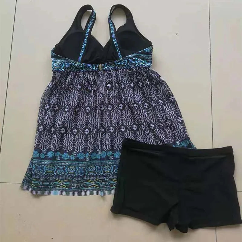 DEKA Large Size Swimwear Two Piece Swimsuit Women Sexy Leopard Tankini Print Flower Vintage Bodysuit Swim Beachwear Bathing Suit