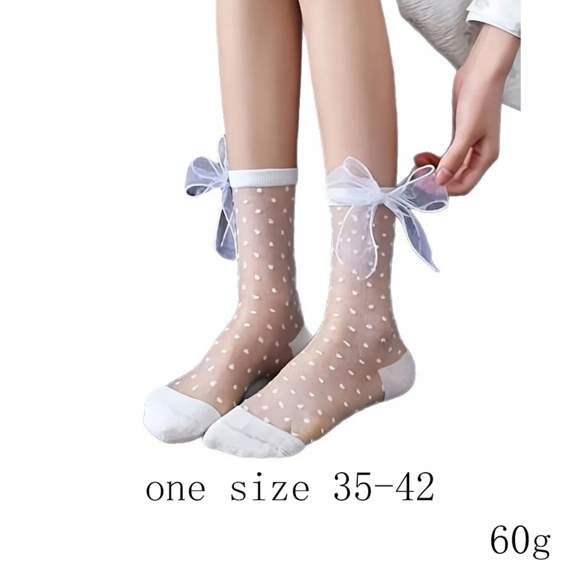 Womens Mesh Sheer Socks Breathable Decorative Bow Dots Design Casual Mid Calf Socks for Summer