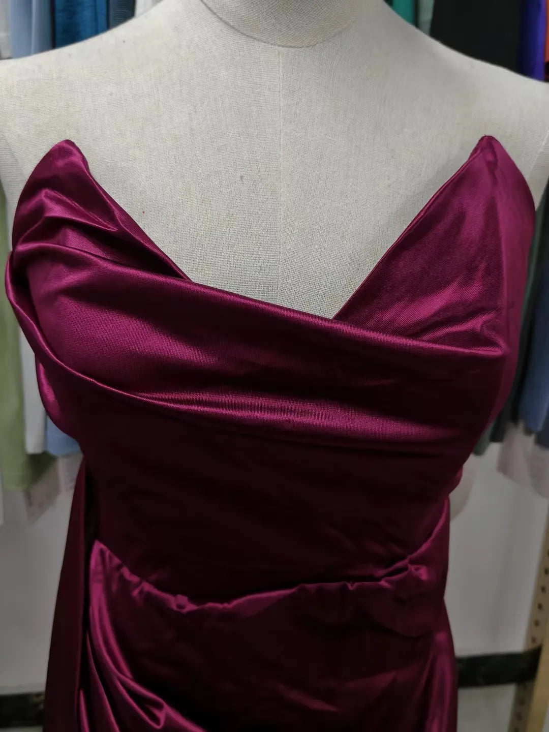 Elegant Strapless Solid Evening Gown Chic Satin Corset Dress for Women V-neck Split Blue Long Dress Lady Summer Party Dress up