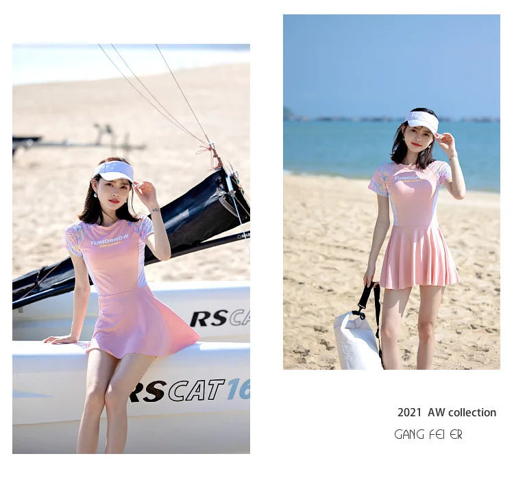 Swimsuit for Women in Summer, Conservative and Slimming, One-piece Skirt Style Swimsuit New Year's Hot Spring Plus Size Swimsuit