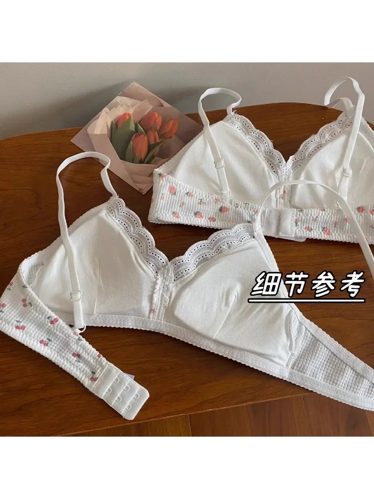 MOYISU Japanese Push Up Bra - Wireless Lace Bralette for Small Chest, Anti Sagging Comfort No Underwire Teens Slimming Lingerie