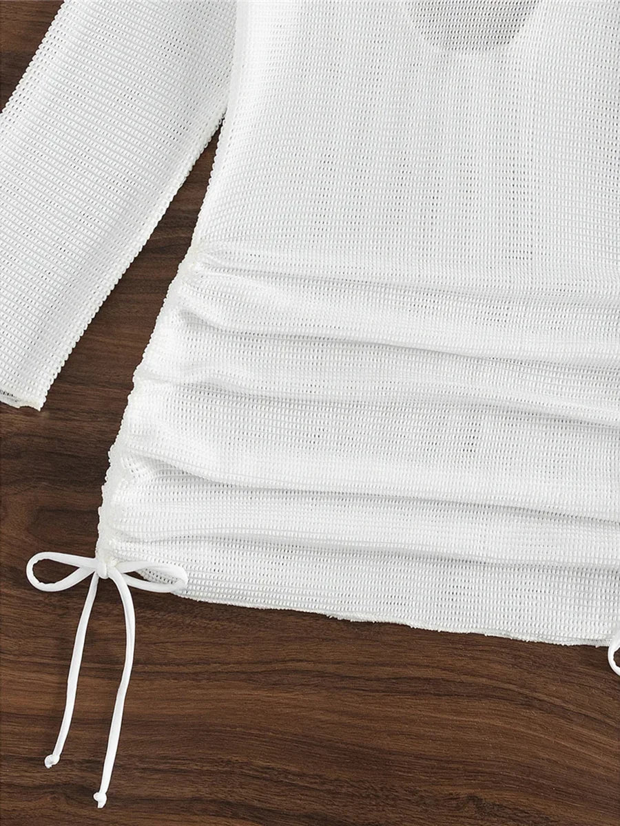 S - XL Long Sleeve Backless Crochet Knitted Tunic Beach Cover Up Women Cover-ups Beach Dress Beach Wear Female Beachwear