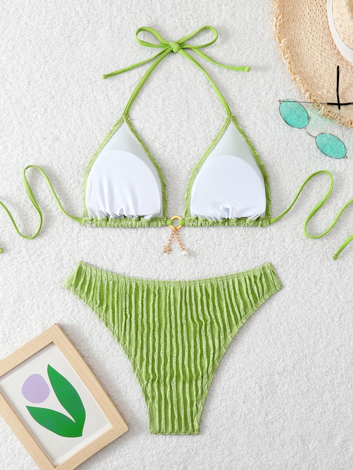 Triangle Halter String Bikinis 2026 Women Sexy Swimsuit Solid Ring Linked Swimwear Female Bathers Bathing Swimming Swim Suit