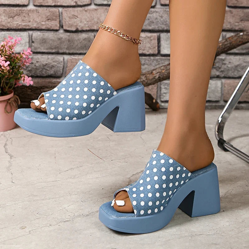 Stylish Pearl Decor Denim Sandals Women Summer Plus Size Buckle Platform Sandal Woman Office Ladies Open Toe Sandalias Mujer