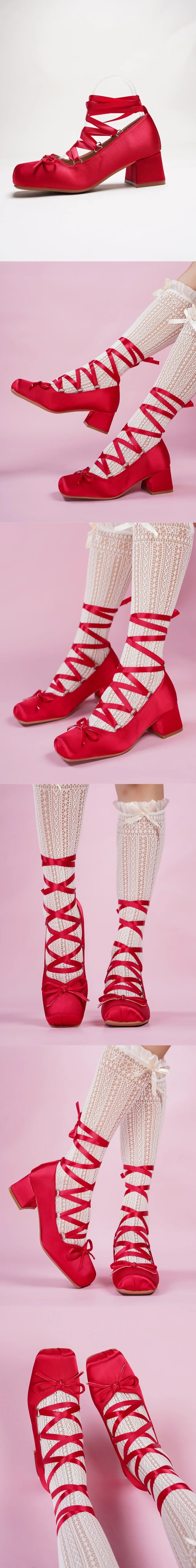 2026 Plus Size 43 Retro Red Lolita Ankle Wrap Pumps Sweet 5cm Med Square Heels Gothic Cosplay Ballet Mary Janes Shoes Women