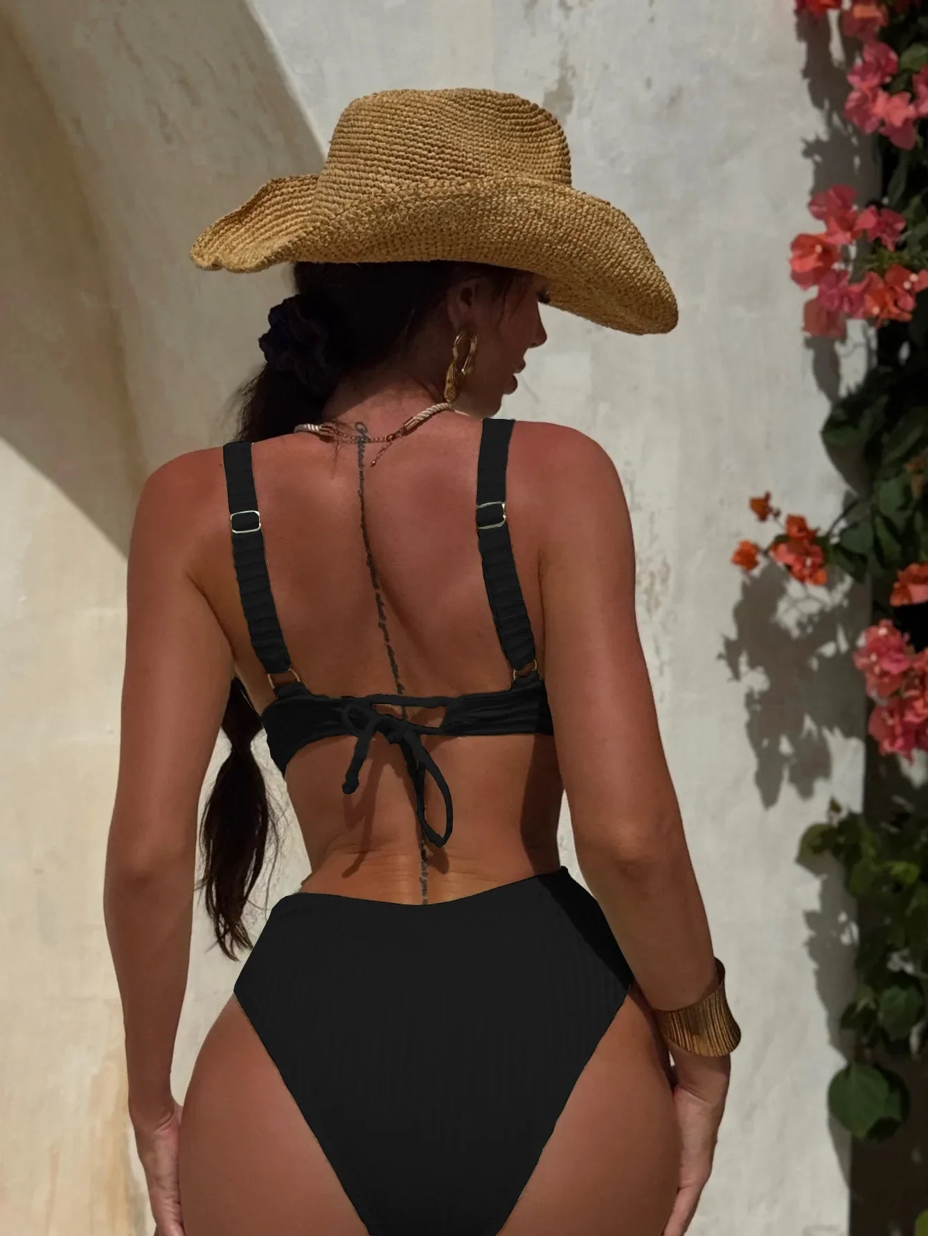 Striped Deep V Neck Cut Out Female Swimwear One Piece Swimsuit Women High Leg Cut Monokini Backless Bathing Suit Swim Bodysuit