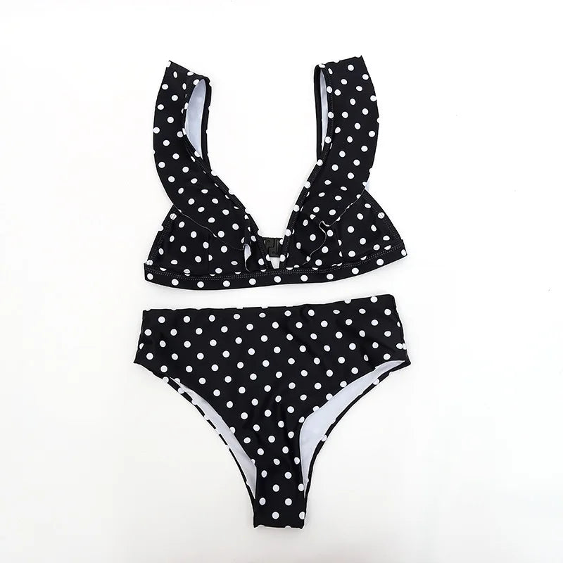 2026 Sexy Bikini Women Swimwear Swimsuit Dot Ruffle High Waist Deep V Bikinis Set Beach Bathing Suit Female Trajes De Bano Mujer