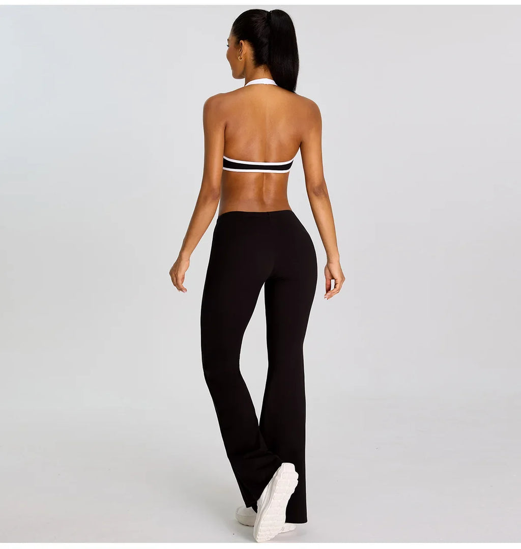 Breathable Yoga Suit for Women Color Contrast Shockproof Sports Bra Drawstring High Waist Pants Gym Running Fitness Suits