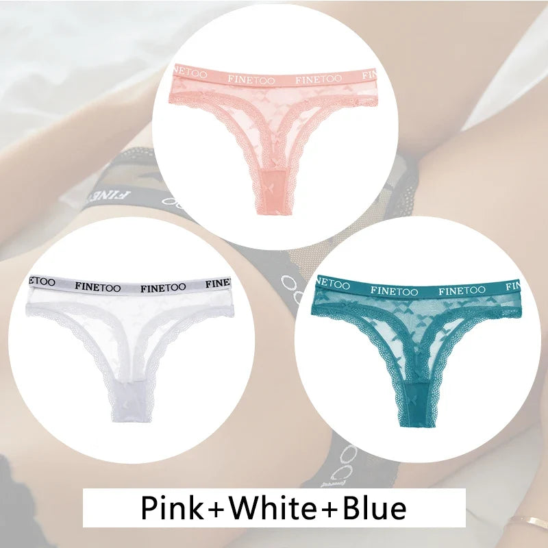 New 3Pcs Lace Thongs Women Floral G-string Underwear Trendy Letter T-Back Underpants Sexy Low Waist Bikini Panties Ladies Panty