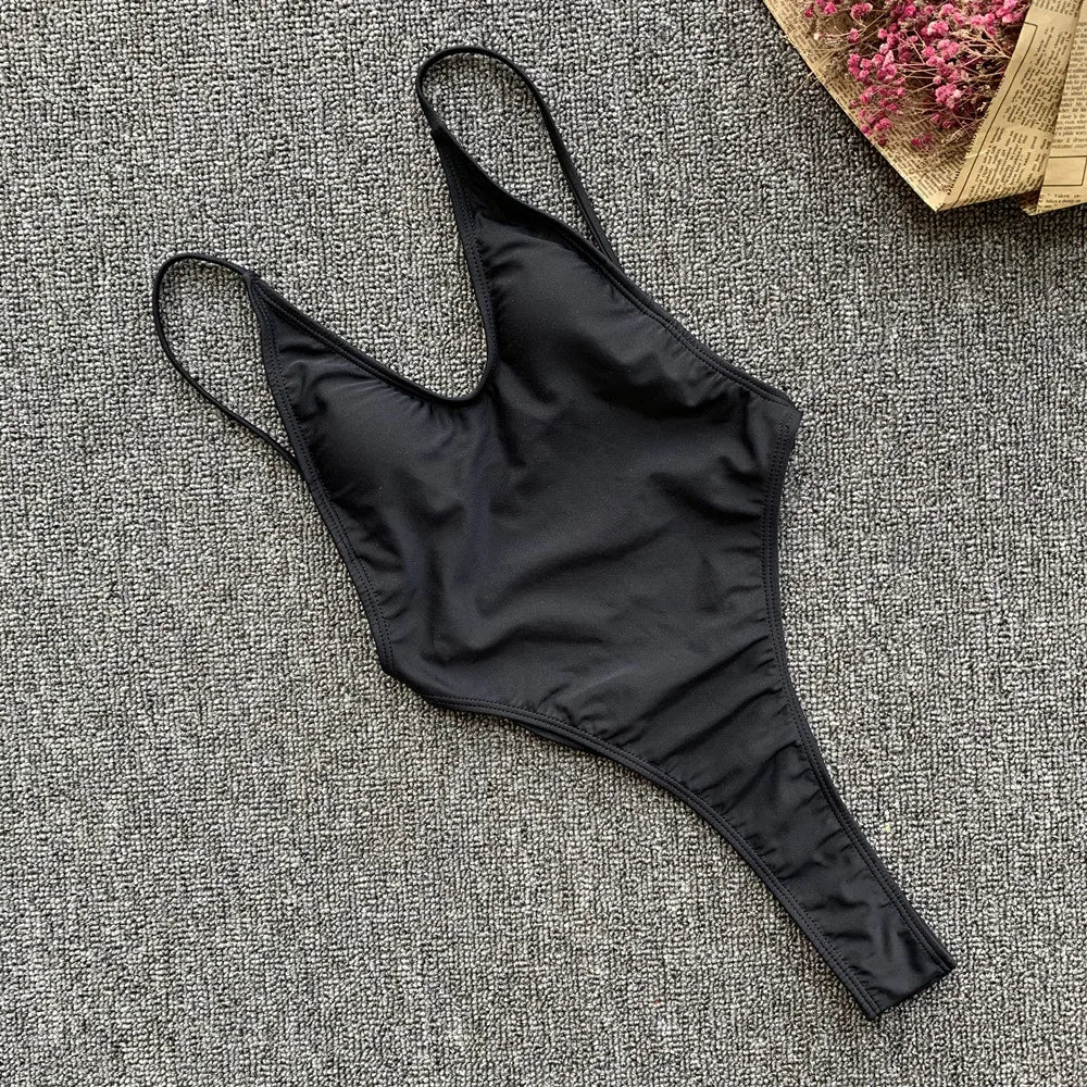 DEKA Solid Deep V One Piece Swimsuit Brazilian Mini Bikini Women High Cut Thong Backless Swimwear Female Bathing Suit Monokini