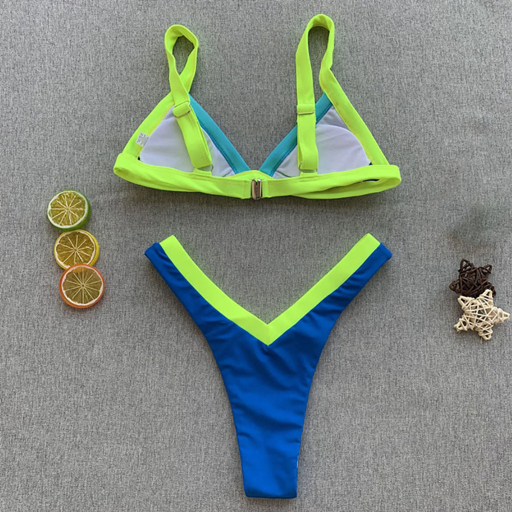 Sexy Micro Bikini Women's Triangle Bikini Set Two Piece Swimsuit Color Block Swimwear Summer Female Beachwear 2025 Bathing Suit