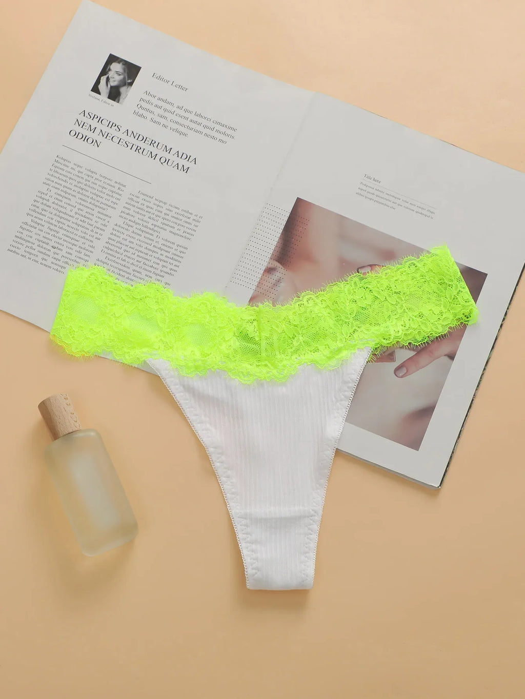 Women's sexy patchwork lace thong with low waist, seamless, breathable, antibacterial, easy to wash and dry underwear C3307