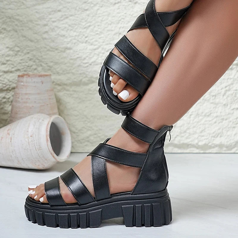 2026 Summer Platform Rome Sandals Women Plus Size 43 Back Zipper Thick Sole Sandalias Mujer Comfort Non Slip Beach Sandles Woman