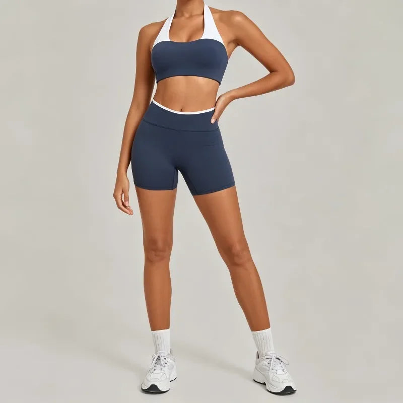 Women's Seamless Yoga Sets Sports Gym Fitness High-Waist Hip Lifting Shorts Suits Training Running Workout Beautiful Back Sets