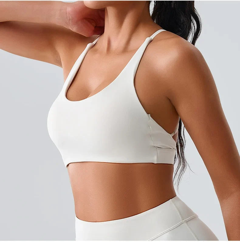 Beautiful Back Cross Back Women Bra Fitness Bra Tights Yoga Vest High Strength Shockproof Gym Sports Top Push Up With Chest Pad