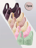 7pcs Elegant Lace Push Up Seamless Bras for Women Large Plus Size Breathable Lingerie,  All-Day Wear for Breasts Brassiere Femme