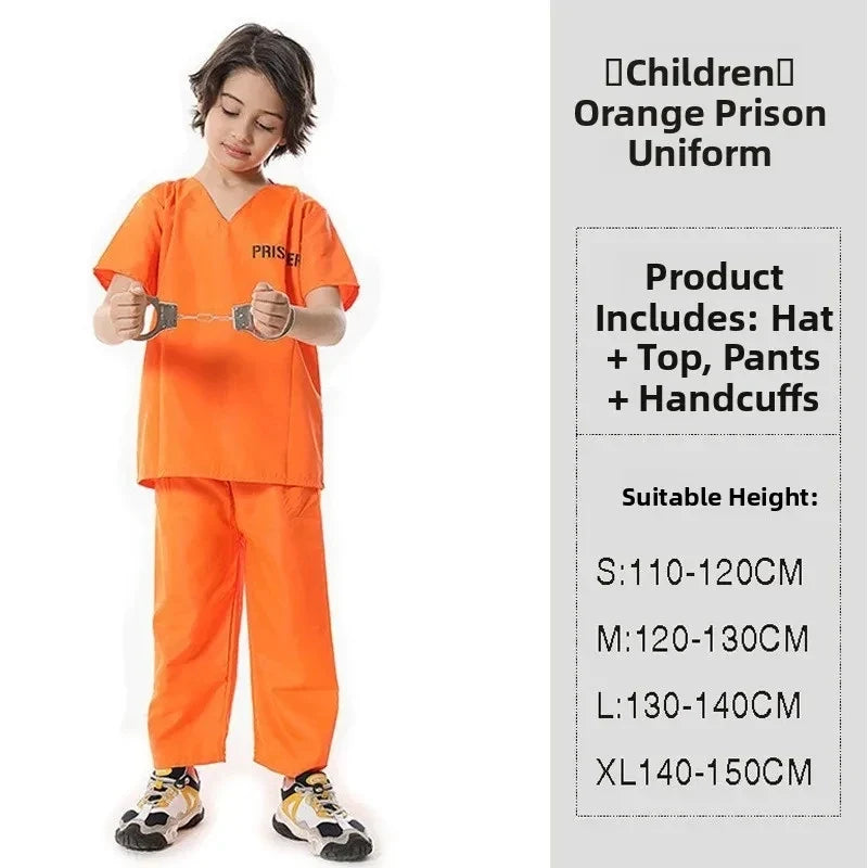 Halloween prison uniforms, prisoner costumes, children's orange prison uniforms for masquerades, black and white striped prisone