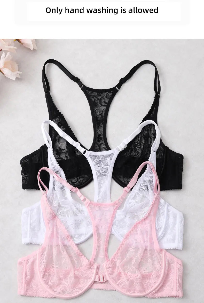 Womens Front Button Lace Bra Underwire Underwear Elegant Embroidery Beautiful bBack Plus Size Lingeire A B C D E F Cup
