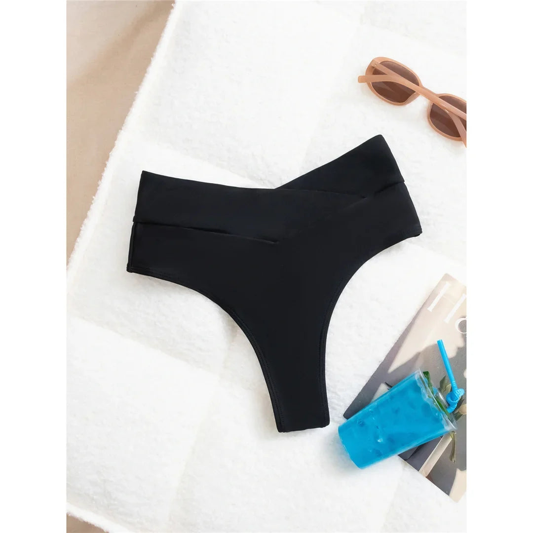 S - XL High Waist High Leg Cut Bikini Bottom Swim Brief Women Swimwear Female Bather Brazilian Tanga Panties Underwear V7095