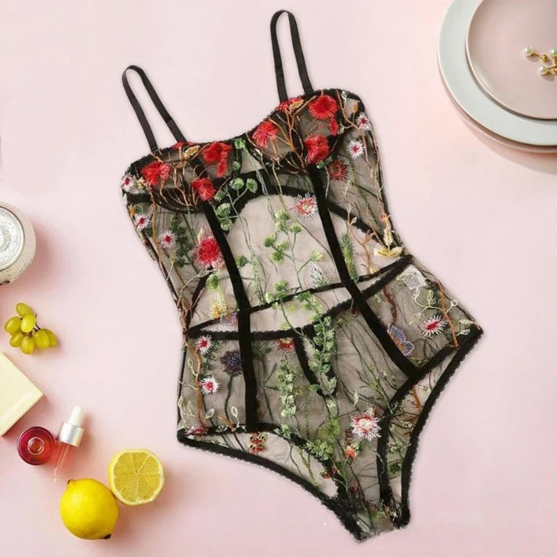 Toucheart Sexy Lingerie Embroidery Underwear Hollow Lace One-piece Suspender Nightgown Transparent Porn Sexy Female Lingerie New