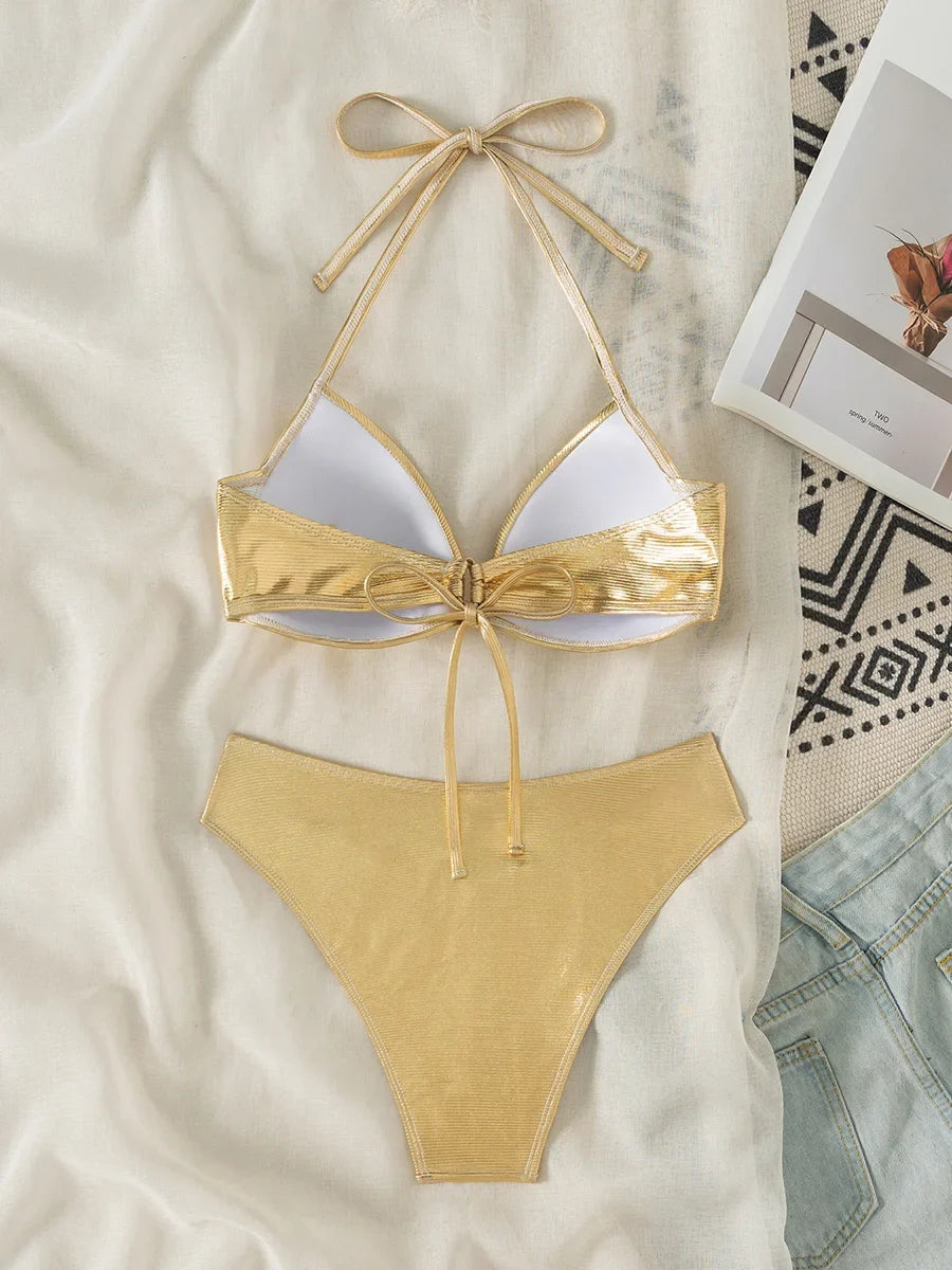 Leopard High Waist Bikini Push Up Bra Cup Bikinis 2026 Women Swimsuit Female Swimwear Two Piece Bikini Set High Cut Bathing Suit
