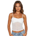 Women's Solid Color See Through Tank Tops Summer Fashionable Sleeveless Mesh Patchwork Slim Fit Camisole