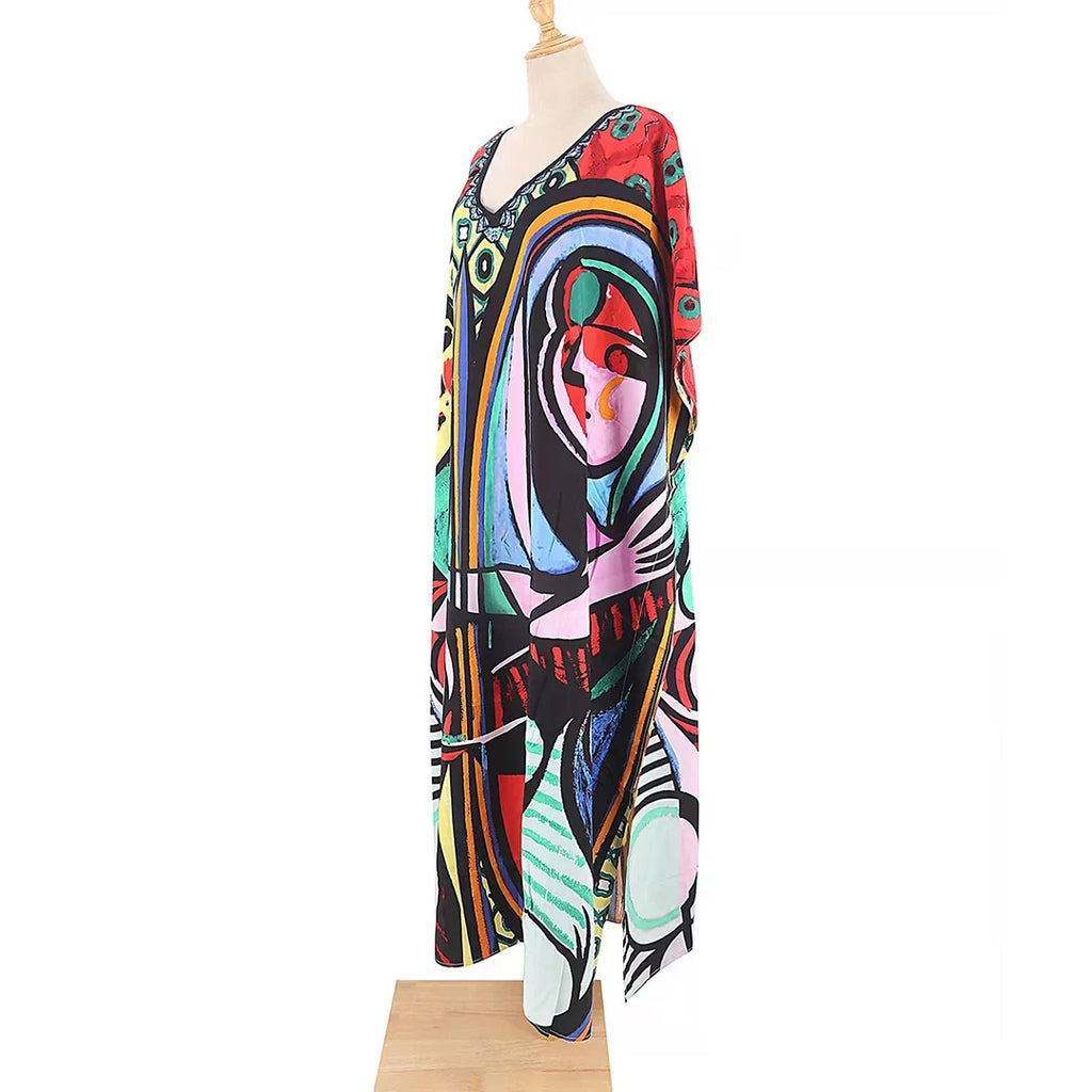 2026 New Colorful Kaftan Tunic Beach Dress Beach Wear Beachwear Beach Cover Up Cover-upsLoose Maxi Dress Female Women V4428