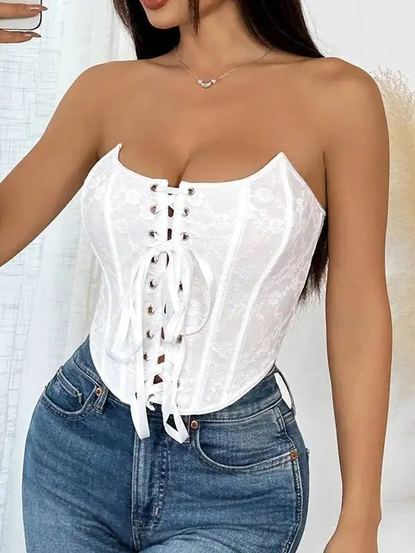 Pure Desire Casaul Style Sexy Strapless Off-the-shoulder Vest Girl Fishbone Corset New Wrap Chest Corset Hollow Out Elegant GTGD