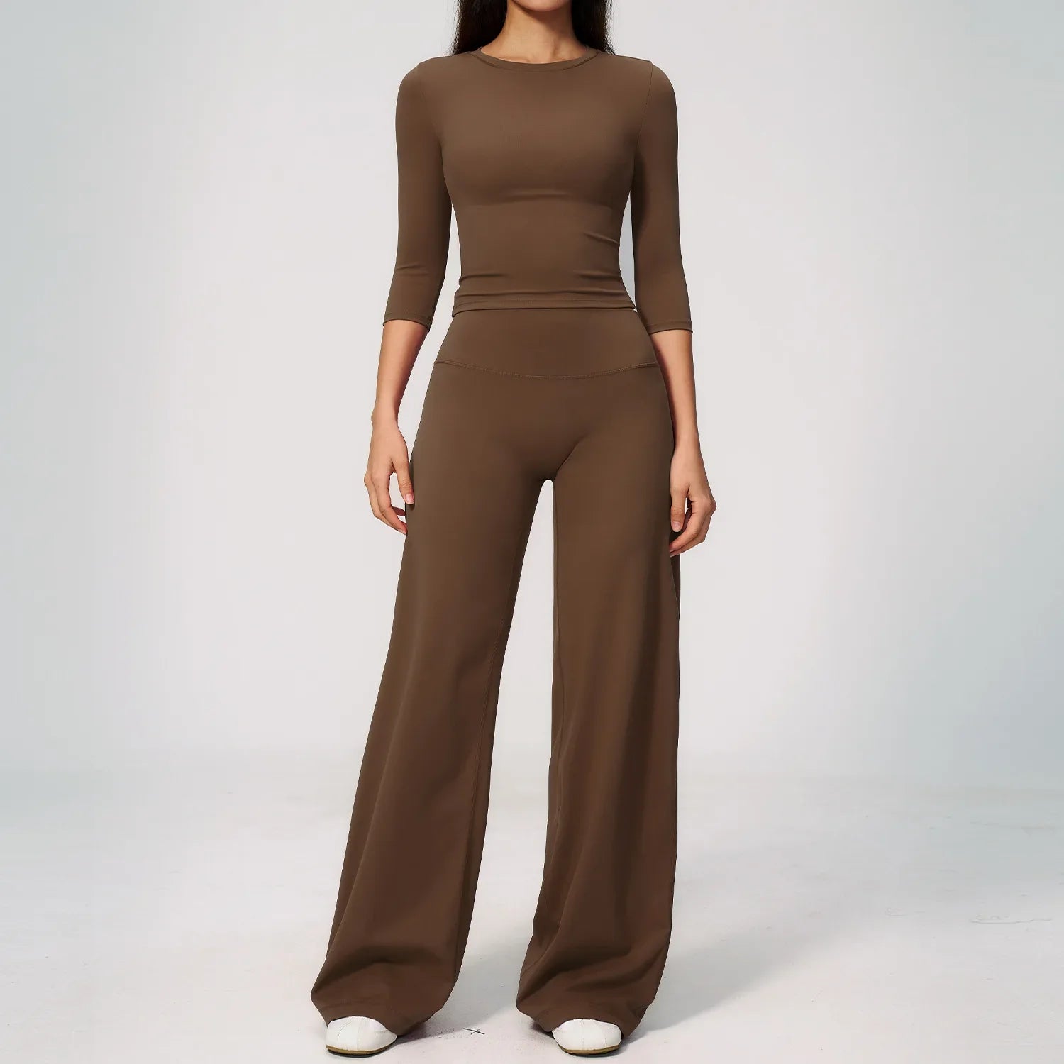 Women Tracksuit Yoga Sets Half Sleeve O Neck Slim Sports T Shirts Fitness Suit Outdoor High Waist Flare Pants Workout Clothes