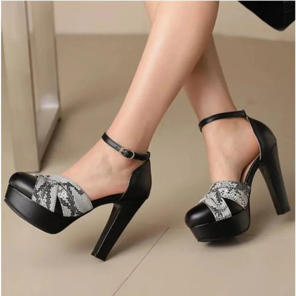 Summer New Style Fashion High-heeled Exposed Toes Women's Sandals Party Color Blocking Buckle Strap Square Heel Women's Sandals