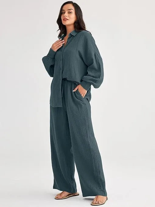 2026 Spring and Summer Casual Suit New Fashion Suit Loose Casual Top Wide Leg Pants Two-piece Set for Women